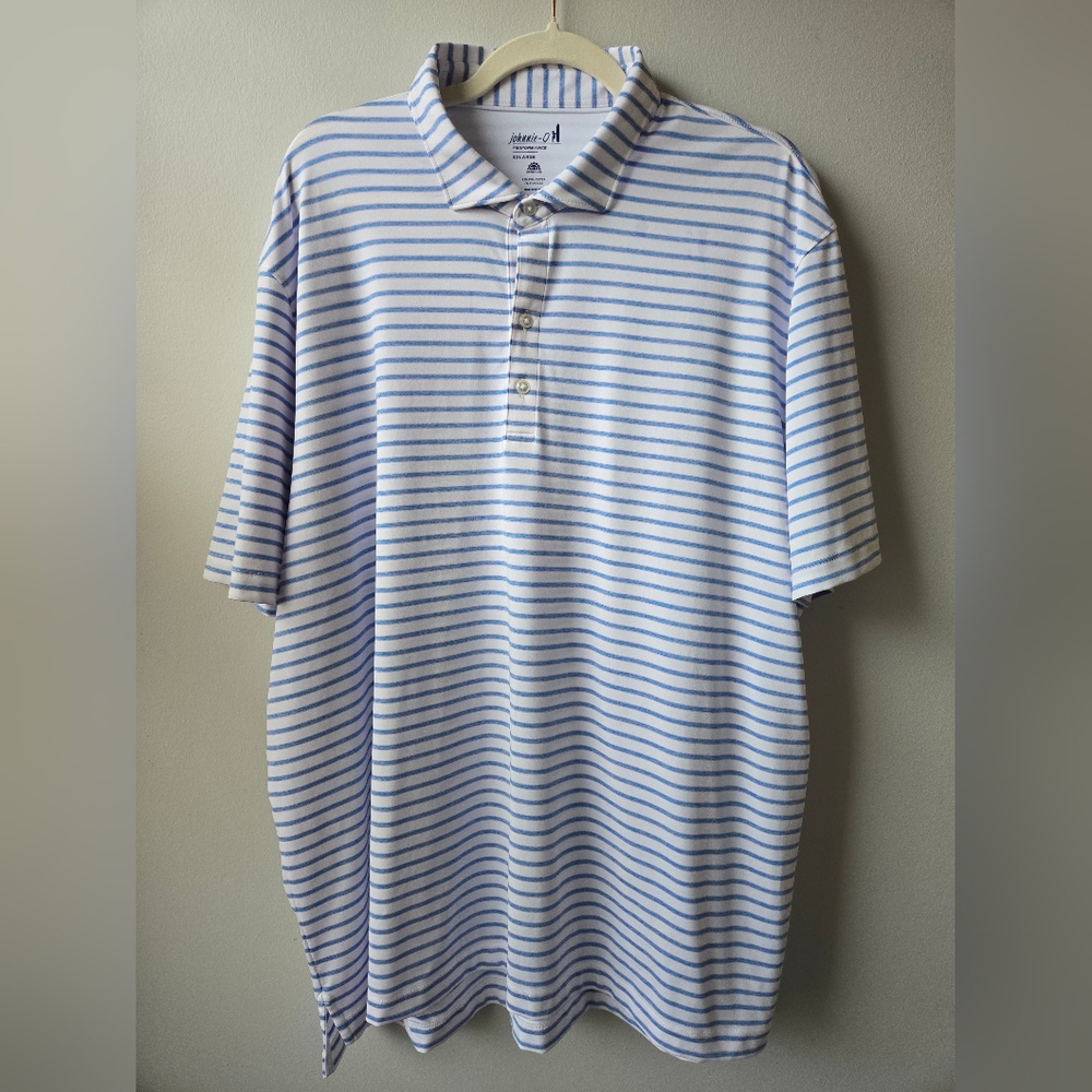 johnnie-O Light Blue, Pink and White Striped Polo